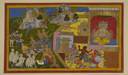 Hanumān arrive avec une herbe curative ; Lakṣmaṇa se rétablit et jure de vaincre Rāvaṇa.