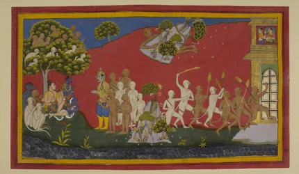 Hanumān soigne les blessés avec des herbes ; les singes brûlent Laṅkā en oubliant Indrajit.