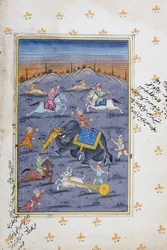 Scène de chasse, peinture miniature rajasthani