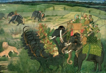Aurangzib chassant les lions, c.1670-80