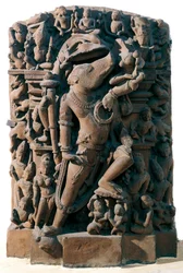 Art indien : la divinité hindoue Vishnu sous forme de sanglier. De Khajuraho, Inde. Période Chandela