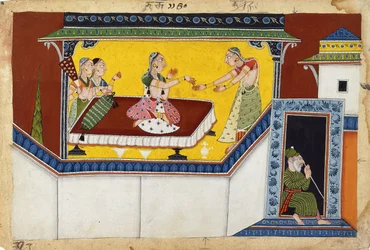 Kaikeyi, la deuxième reine du roi Dasaratha, récompensant la servante bossue Manthara