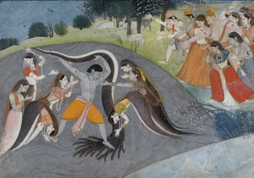 Krishna maîtrisant Kaliya, le démon serpent, vers 1785