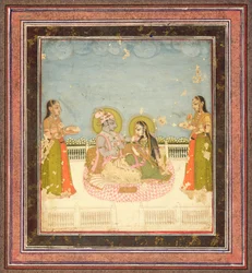 Krishna et Radha assis sur une terrasse, vers 1760-75