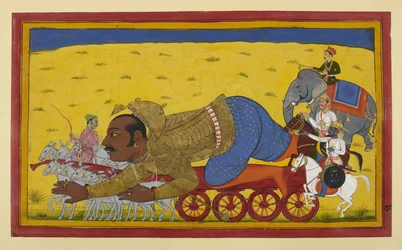 Kumbhakarṇa tombe de son char au milieu des présages