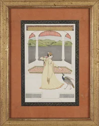 Dame attirant un paon avec un collier de perles, v. 1800