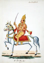 Seigneur Kalki sur son cheval Devadatta avec une épée à la main