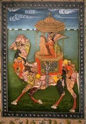 Chameau magique. Miniature peinte, vers 1750, art du Rajasthan et Pahari (Inde). Musée national de Corée, Séoul (Corée du Sud).