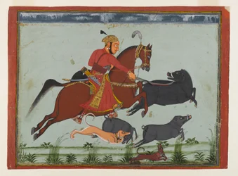 Maharaja Pratap Singh II de Mewar chassant le sanglier, vers 1750-75