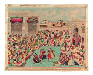 Maharaja Sher Singh et compagnons regardant une performance de danse, vers 1850