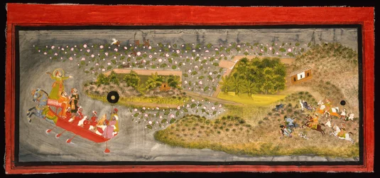 Maharana Jagat Singh II chassant au faucon et à la chasse au sanglier
