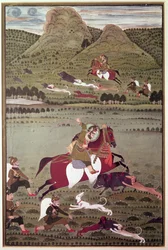 Maharana Jawan Singh (règne 1828-38) de Mewar chassant le sanglier, Udaipur