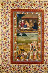 Jeune homme avec ses professeurs et Paiement du tribut à un souverain, miniatures d