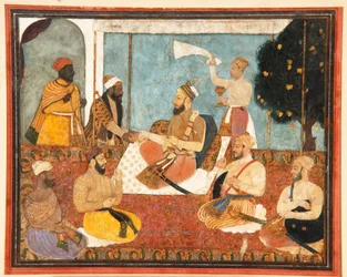 Muhammad Adil Shah choisit un bijou, vers 1650 (aquarelle opaque et or sur papier)