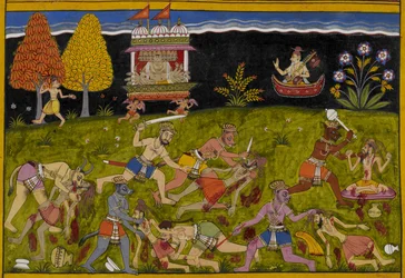 Nārada exhorte Rāvaṇa à défier Yama plutôt que les mortels, alors que les démons ravagent les rishis de la forêt.