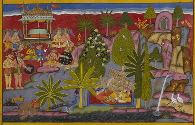 Sur le mont Kailasa, Rāvaṇa agresse Rambha malgré ses supplications.