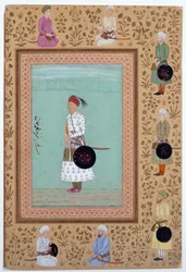 Portrait du courtisan Khosrow, fils de Nasr Muhammad Khan, vers 1650-60 (encre, aquarelle et or sur papier)