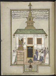 Prédicateur et fidèles à la mosquée en bois de Shah Hamadan, Srinagar, anciennement le sanctuaire de Mahakali Bhagwati