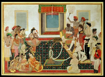 Le prince Mahadaji Sindhia recevant un officier de l