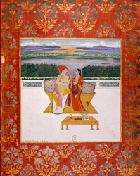 Prince Sudjakoulikan avec une dame. Miniature indienne de l
