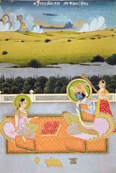 Couple princier jouant aux dames, École du Rajasthan, vers 1750