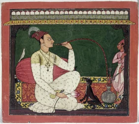 Raja Medini Pal, inscrit au verso en caractères Takari bilauria medini pal, Basohli, Himachal Pradesh, École Pahari, 1735