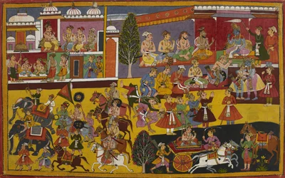 Rāma embrasse Bharata, et ses sujets demandent à l