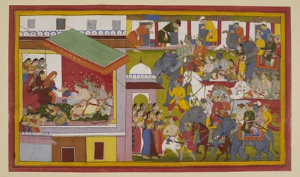 Le cortège triomphal de Rāma entre dans Ayodhyā ; il s