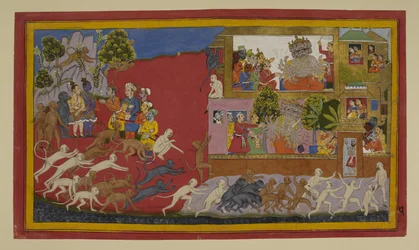 Rāvaṇa trompe Sītā avec une fausse tête ; les singes cherchent Laṅkā.