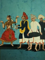 Trois musiciens et une danseuse, Tanjore, Tamil Nadu, vers 1850