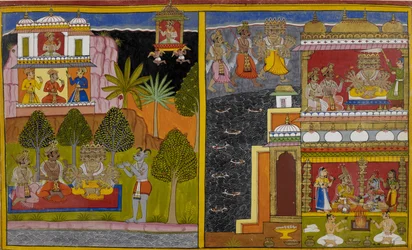 Vaisravana part pour le mont Kailāsa alors que Rāvaṇa s