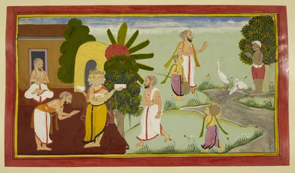 Valmiki médite et Brahma apparaît devant lui.