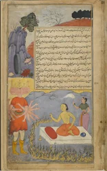 Ravana converse avec Mahajambunada, entouré d