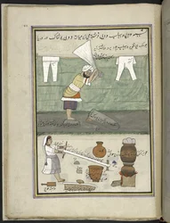 Blanchisseur et blanchisseuse, 86 dessins reliés en un volume représentant des métiers et occupations au Cachemire, Artiste du Cachemire, probablement à Srinagar, c.1850-60