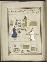 Femmes retournant la laine filée (86 dessins reliés en un volume représentant des métiers et occupations au Cachemire, les artisans sont montrés au travail avec leurs outils et équipements, par un artiste du Cachemire, probablement à Srinagar, vers 1850-60