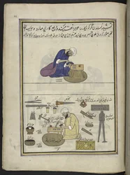 Travailleurs en or fin (kundan) fabriquant des bijoux et sertissant des pierres précieuses, 86 dessins reliés en un volume représentant des métiers et occupations au Cachemire, Artiste du Cachemire, probablement à Srinagar