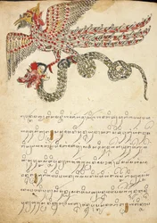 Une créature volante portant un serpent, illustration de 