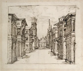 Une rue en perspective, vers 1617