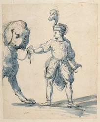 Nain polonais menant un chien