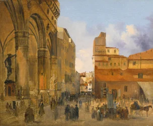 Florence, vue de la Piazza della Signoria avec la Loggia dei Lanzi à gauche