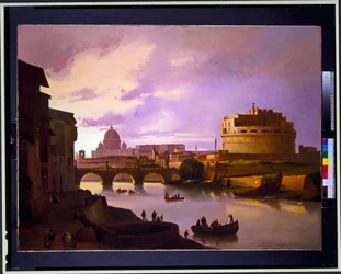 Paire : Vue du Castel Sant Angelo depuis le Tibre avec Saint-Pierre en arrière-plan, vue du Colisée
