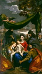 Vierge et Enfant avec les Saints Marie-Madeleine, Pierre, Claire, François et une Abbesse, c.1600