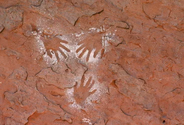 Art rupestre ancien des Anasazi, une empreinte de main dans Grand Gulch, Utah