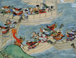 Rouleau de la bataille de Dannoura où le clan Heike combat le clan Genji
