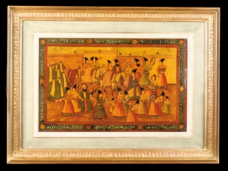 Un des deux panneaux peints, Qajar Iran, 1850-75