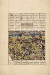 Demotte Shahnameh: Faramarz poursuit le roi de Kaboul, vers 1330