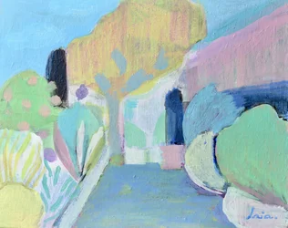 Allée fleurie aux couleurs pastel