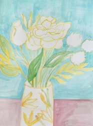 Vase à motifs floraux jaune pâle