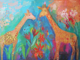 Des girafes de la jungle aux couleurs vives