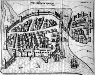 Plan du 17ème siècle de la ville de Limerick, Irlande